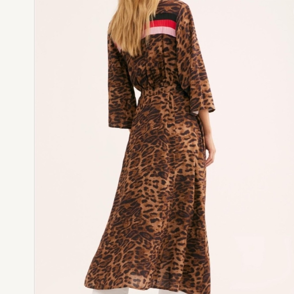 Free People x NFC Leopard Stripe Belt Waist Tie Duster Kimono Maxi One Size - Picture 4 of 12